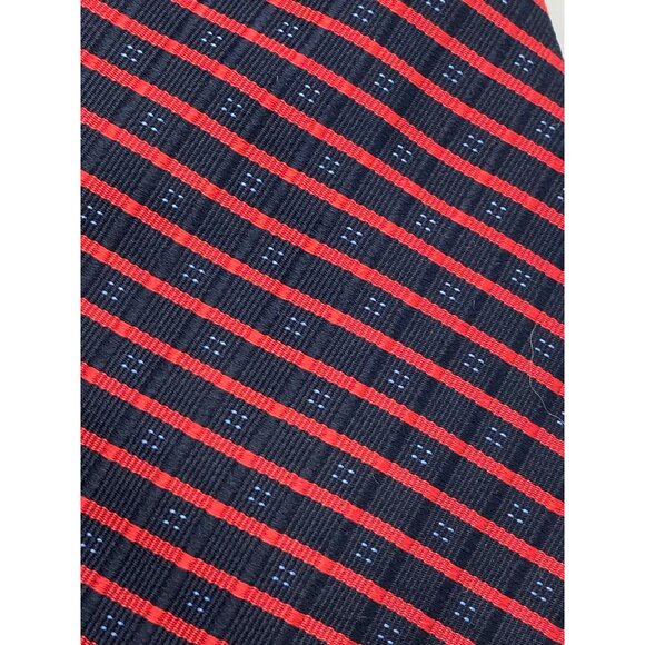 Tommy Hilfiger Navy & Red Striped Silk Tie With Subtle Dot Pattern Mens Classic - Picture 2 of 6